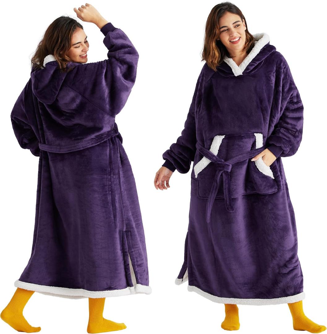 Bedsure Wearable Blanket Hoodie, Cozy Long Hooded Blanket Sweatshirt as Mothers Day Hoodie Gifts for Mom Women, Standard, Dark Purple (Adult)