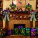 2 Pcs Mardi Gras Bows for Wreaths Decorations,12x20 Large Glitter Tree Topper Bow Decor for Holiday Party Wall Home Front Door Float Golf Cart Gold Green Purple