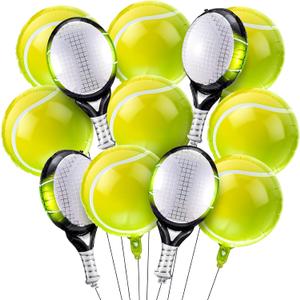 12 Pieces 18 Inch/25 Inch Tennis Balloons, Racket Balloons, Tennis Party Decorations, Foil Racket Large Balloon for Sports Themed Birthday Decorations Supplies