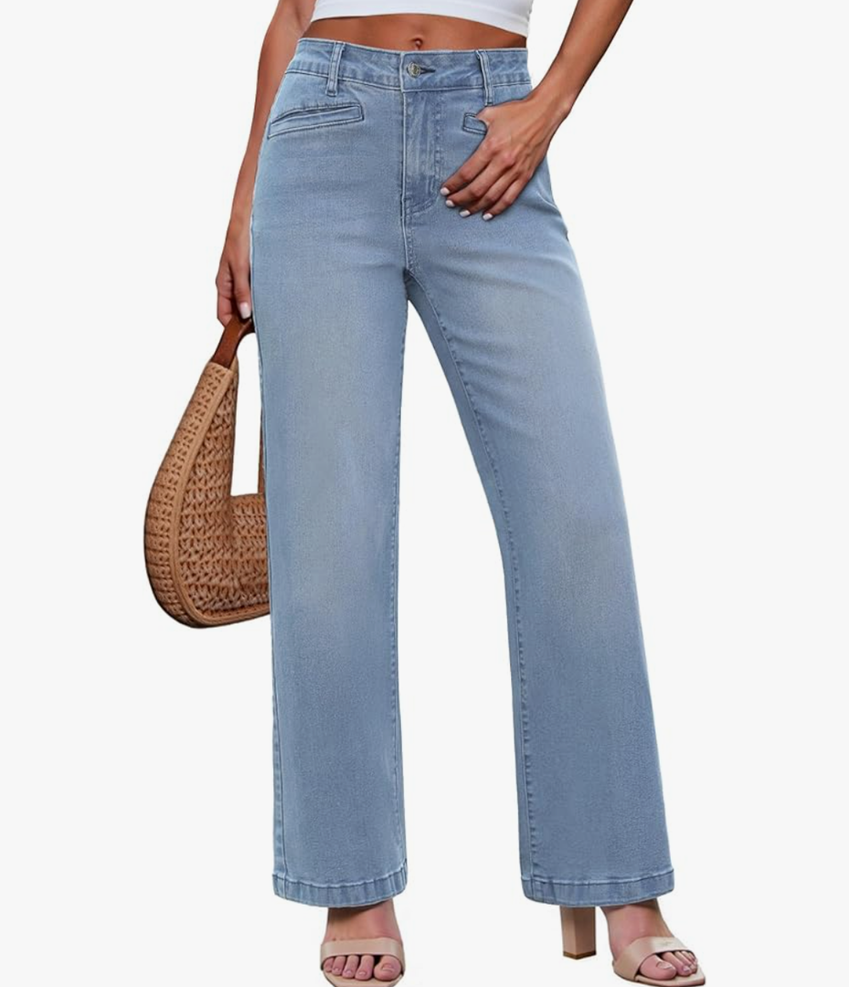 luvamia Wide Leg Jeans for Women Trendy High Waisted Welt Pockets Stretchy Denim Jeans Work Casual Trousers Pants Size 12