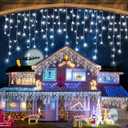 52 FT Christmas Lights Outdoor Decorations 480 LED 8 Lighting Modes with Timer Memory Waterproof Fairy String Light with 80 Drops Christmas Light for Home Roof Party Holiday Wedding Decor (Cool White)
