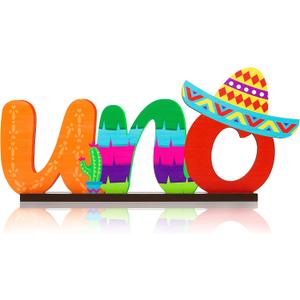 PANTIDE Mexican Fiesta One UNO Letter Sign Wooden Table Centerpiece Taco Bout 1st Table Sign for Baby Boy Girl Cinco De Mayo First Birthday Party Supplies Decoration Baby Shower Cake Smash Photo Props