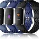 Maledan Compatible with Fitbit Charge 5/ Fitbit Charge 6 Bands Women Men, Breathable Sport Band Soft Waterproof Replacement Wristbands Strap for Fitbit Charge 5/ Charge 6 Advanced Fitness Tracker (Blue Gray/ Navy Blue/ Black)