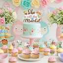 49 PCS She Is Off the Market Bridal Shower Decor Set Farmers Market Theme Cake Cupcake Toppers Vegetables Fruit Flowers Cake Picks for Bridal Showers Bachelorette Party Decoration Supplies