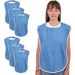 Elaine Karen Adult Bibs for Eating - Adult Bibs for Women - Bib for Men & Seniors - Bib for Adults, Clothing Protector, 100% Cotton Terry Cloth, Large 18x30, Absorbent, Machine Washable, Blue, 6 Pack