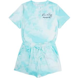 LOTUCY Bride Pajama Set Bachelorette Pjs Women Casual Tie Dye Pajama Bridal Party Pajamas Set Short Sleeve Sleepwear (S)