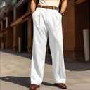 Men’s Dress Pants Straight Leg Pleat-Front Casual Suit Pants Plain Comfort Work Office Business Lounge Trouser Long (White), 34Wx30L