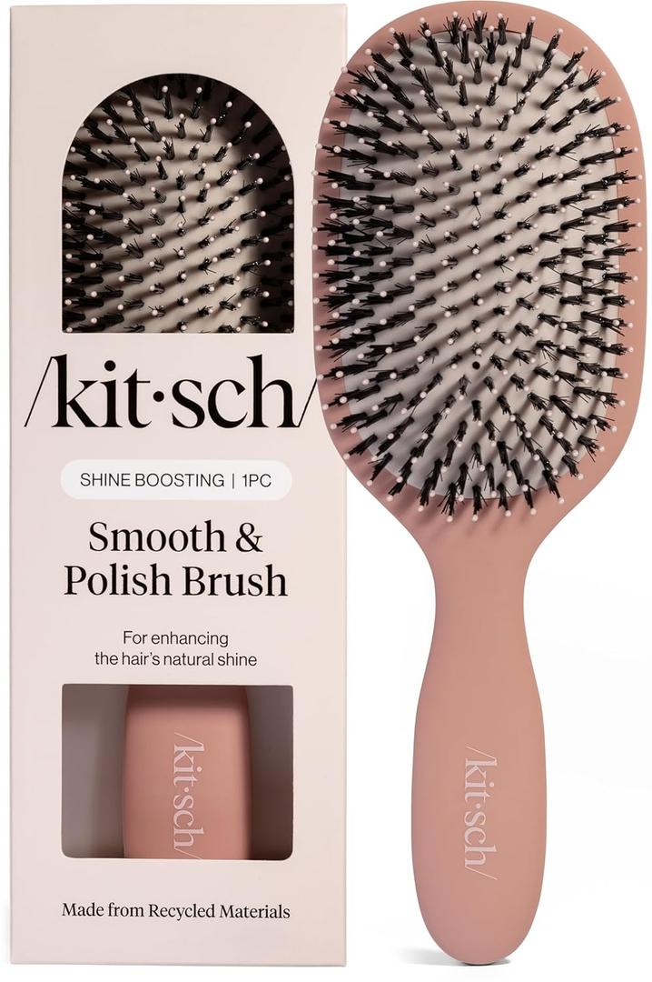 Kitsch Smooth & Polish Brush Dual Bristle Detangler Brush, Shine & Frizz Control Vegan Boar & Nylon Hair Brush with Cushioned Pad for Scalp Massage Hair Care Tool for All Hair Types - Terracotta