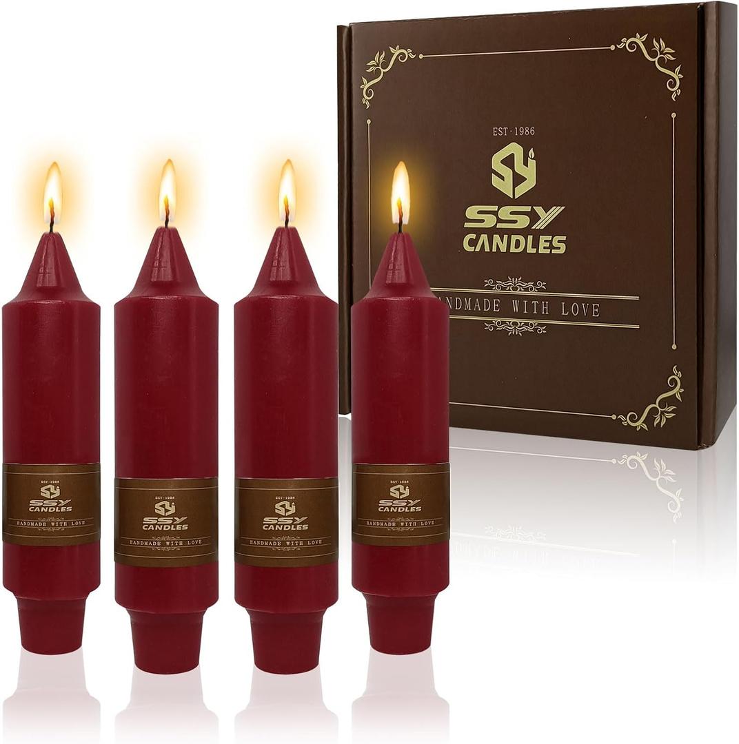 NJAO HOO Burgundy Short Taper Candle 5 Inch Christmas Candlesticks Red Unscented Dripless for Home Dinner Decor Halloween Party, 4 Pack