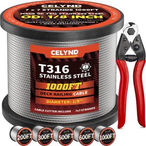 Stainless Steel Cable for Railing - 1000FT 1/8" T316 Wire Rope Cable for Deck Railings System Kit