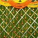10x6.5ft India Pooja Photography Backdrop Yellow Flower Green Flower Wall Hindu Photography Background Indian Wedding Puja Ganpati Pooja Traditional Mehndi Festival for Kids Adult Props Video