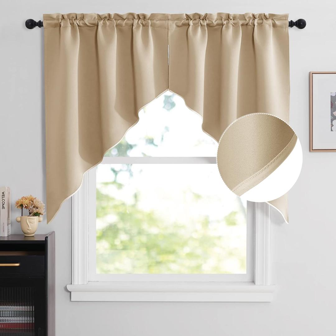 NICETOWN Rustic Kitchen Swag Curtain Valances, Rod Pocket Room Darkening Valences, Soft Farmhouse Window Decor for Cafe, Living Room(2 Panels, Each Panel 36" W x 45" L, Biscotti Beige)