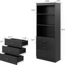 70" H Black Bookshelf with Drawers, Tall Bookcase with 3-Tier Open Shelves, Bookshelf and Bookcase with Storage Cabinet for Home Office,Living Room(Black,6-Tier)