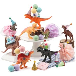 Weysat 41 pcs Dinosaur Figures Cake Topper Dino Birthday Party Decorations with Mini Hat and Skirt Colorful Balls Small Gift Boxes Toppers Decoration for Themed Party Supplies