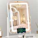 Dripex LED Lighted Makeup Mirror with 12V 2A USB Charging Port 3 Colors Dimmable 15"x12" Vanity Mirror with Lights Touch Keys Phone Holder 10X Magnification for Vanity Desk