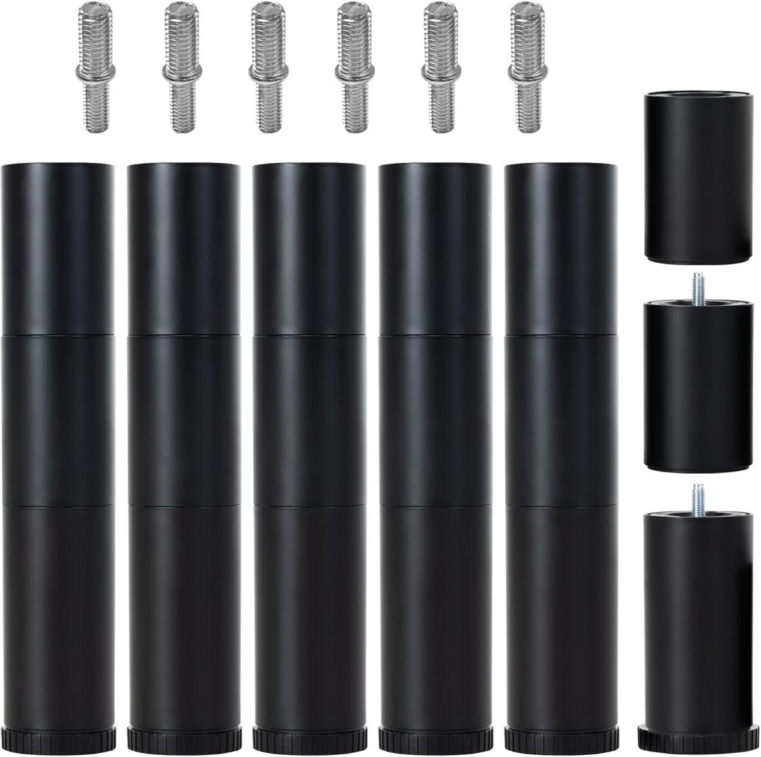 12 Inch Bed Legs Replacement for Adjustable Bed Base Frame, 3 in 1 Screw in Legs, 4 Kinds Threads Contained, Set of 6