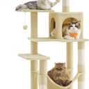 Feandrea Cat Tree, 56.3-Inch Cat Tower for Indoor Cats, Multi-Level Cat Condo with 4 Scratching Posts, 2 Perches, Hammock, Cave, Beige UPCT161M01