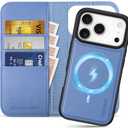 SHIELDON Detachable Genuine Leather Wallet Case for iPhone 17 Pro 6.3" | Wireless Charging, Flip Magnetic Closure, RFID Blocking Credit Card Holder, Kickstand, Shockproof - Wisteria Purple