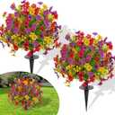 23" Set of 2 Artificial Boxwood Topiary Ball with Violet Flowers with Spikes for Outdoor, UV Resistant Faux Greenery Shrubs, Realistic Fake Bushes Plants for Garden, Yard, Front Porch, Patio Decor
