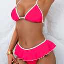 swimall Women's Skirt Bikini Set Sexy Leopard Print Bikini Halter String Two Piece Swimsuit Y2K Bathing Suit (Pink, M)