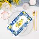 Amalfi Coast Party Decorations - 100 Pcs 7.9 x 4.3 in Lemon Napkin Blue Tiles Mediterranean Disposable Paper Hand Towels, Summer Fruit Lemonade Lemons Theme Birthday Bridal Shower Supplies