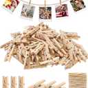 Sturdy Mini Clothes Pins for Photo, 150 Pcs 1 Inch Natural Wooden Clothespins with 33 FT Jute Twine, Small Clips for Crafts Display, Baby Shower Game, Hanging Decorative Pictures, Cocktail, Weddings