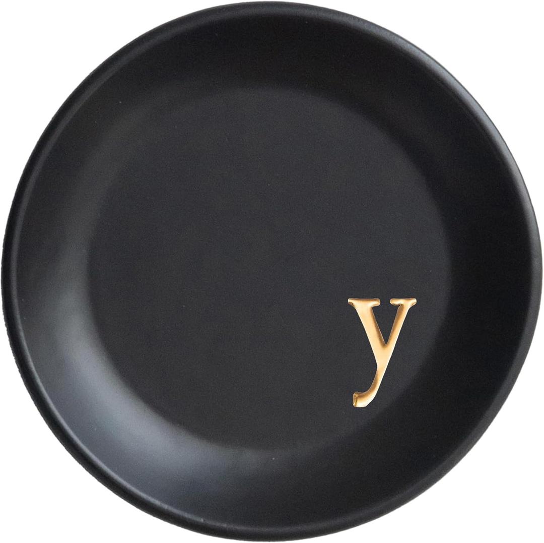 COLLECTIVE HOME - Ceramic Jewelry Tray, Decorative Trinket Dish for Rings Earrings Necklaces Bracelet Watch Keys, Birthday Mother's Day Christmas Gift for Women, 4.75", Black Surface (y)