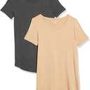 Amazon Essentials Women's Short-Sleeve Scoopneck Tunic, Pack of 2 (X-Large, Charcoal Heather/Light Camel)