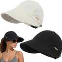 Cuffbow 2 Pack Women Sun Hat UV Protection Hiking Fishing Hats Wide Brim Hat Adjustable Ponytail Packable Cap for Outdoor