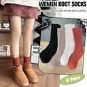 EBMORE Merino Wool Slouch Boot Socks Thermal Warm Winter Thick Scrunch Cozy Crew Socks for Women 4 Pairs (Medium, Black/Caramel/Khaki/White)