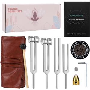 Tuning Forks for Healing Set 128Hz, 136.1Hz, 256Hz, 384Hz Resonance Sound Healing Instruments, Harmony & Pure Frequency Sound Therapy & Frequency Healing, Weighted Medical Grade Tool