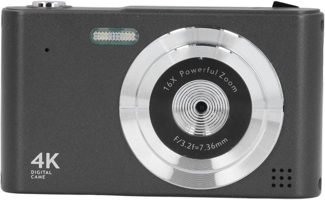 Digital Camera, 4K 48MP Autofocus HD Compact Camera 16X Zoom, Built in Flash, Anti Shake,Travel Portable Compact Camera for Beginners (Black)