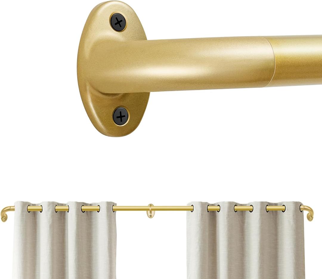 Gold Blackout Curtain Rod,Wrap Around Curtain Rods For Windows,1 Inch Diameter Adjustable Heavy Duty Curtains Rods for Bedroom For Sliding Glass Door (34-95 Inch)