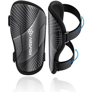 Shin Guards Soccer Kids Youth, CE Certified Airsfish Shin Guard Protection Gear for 2-18 Years Old Boys Girls Teenagers High Impact Resistant Breathable Comfortable 1 Pair 4 Sizes