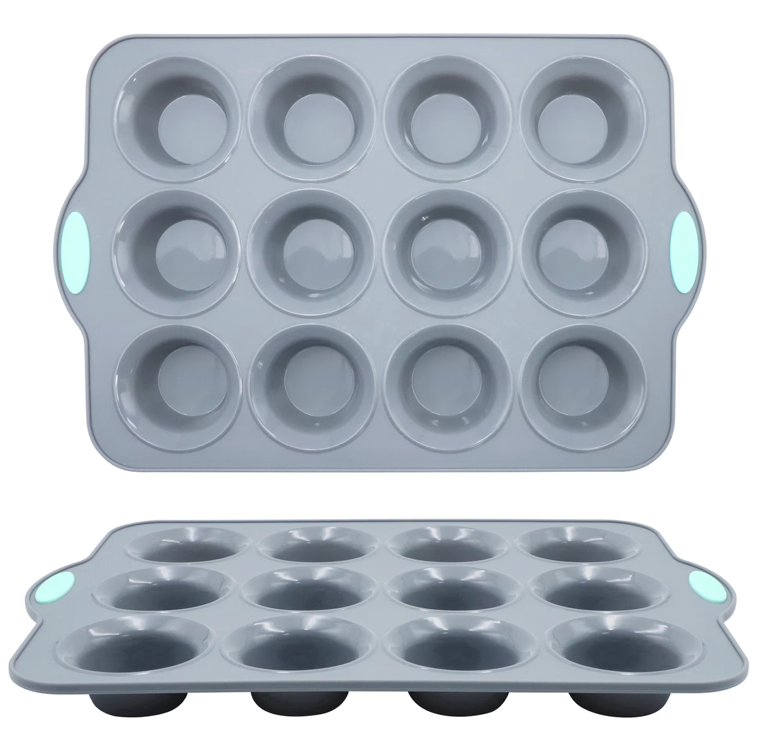 To encounter Silicone Muffin Pan, 2 Pack 12-Cup, Nonstick Baking Cups, BPA Free Cupcake Pan with Metal Reinforced Frame More Strength