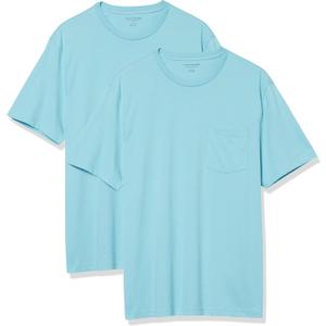 Amazon Essentials Men's Short-Sleeve Crewneck Pocket T-Shirts, Pack of 2 (Blue, XS)