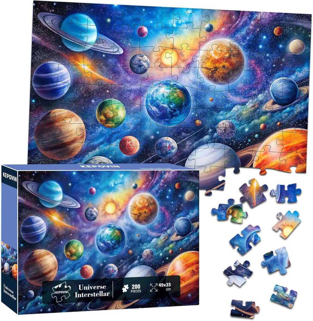 Puzzles for Kids Ages 6-8 8-10 Year Old, Solar System Planets 200 Pieces Jigsaw Puzzles for Kids Ages 10-12, Learning Educational Toys for Boys and Girls Ages 6 7 8 9 10 11 12 Year Old