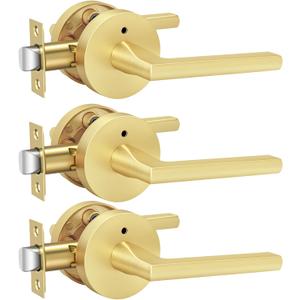 Goldenwarm Gold Door Handles, Privacy Bruhsed Gold Door Handle, Heavy Duty Zinc Alloy Interior Door Levers, Brushed Brass Door Lever Indoor for Bedroom, Bathroom, (3 Pack)