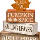 4 Pcs Fall Decor Wooden Maple Leaf Decoration Thanksgiving Tiered Tray Decor Rustic Wooden Maple Leaf Block Sign Thanksgiving Table Centerpiece Farmhouse for Autumn Harvest Party Home Kitchen