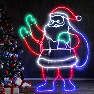 5Ft Lighted Christmas Santa Claus Decoration, 273 LED Light Up Wave Santa Claus Colorful Neon Light Sign Animated Christmas Decoration for Indoor Outdoor Xmas Holiday Festival Party Decor