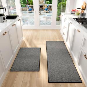 Kitchen Mat Set of 2 PCS, Cushioned Non Slip Rugs for Kitchen Floor, Absorbent Runner Comfort Standing Mats Washable for Kitchen, Office, Home (Black-Velvet, 17.3"x47"+17.3"x30")