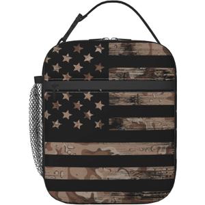 American Flag With Desert Camouflage Insulated Lunch Bag - Reusable Lunch Box - Portable Lunch Tote For Women Men And Kids