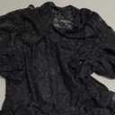 METWAY Women's Lace Long Sleeve Top Sheer Floral Lace Shirt Elegant V Neck Sexy Undershirt Blouse Mesh Going Out Trendy (Black,XL)