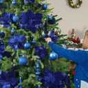 Janinka 36 Pack Christmas Poinsettia Flowers Decoration Set Include 12 Pcs Artificial Glitter Poinsettia, 24 Pcs Hanging Christmas Balls and Teardrop Ornaments for Xmas Holiday Decor(Navy Blue)