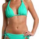 Island Goddess Rouched Halter Bikini Swimsuit Top (Blue, S)