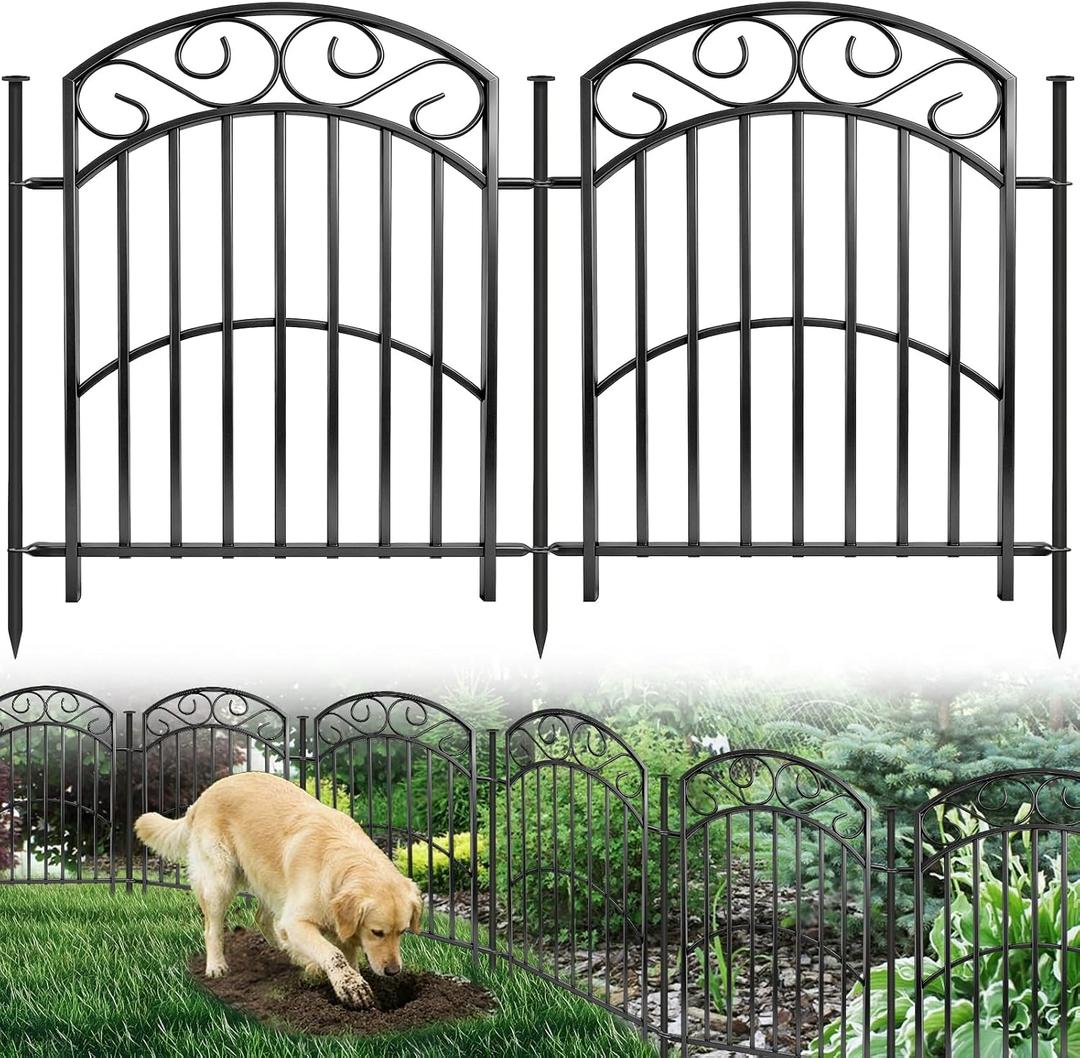 KYATE 8 Panels No Dig Decorative Outdoor Garden Fences for Garden Yard Backyard Patio, 32in(H)×18Ft(L) Metal Rustproof Thickened Pipe Heavy Duty Fence, Landscape Border Animal Barrier