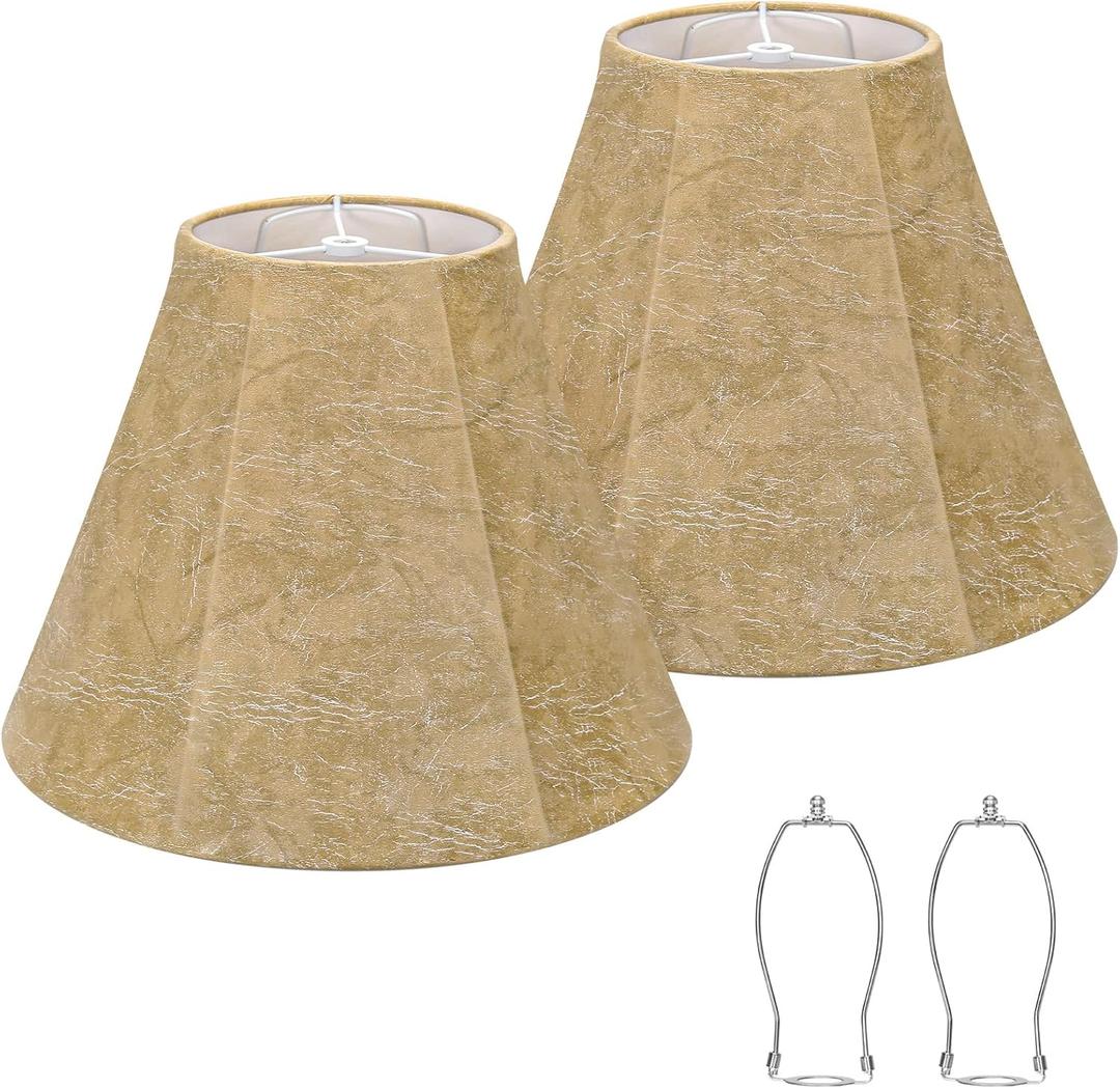 Rustic Lampshades Set of 2, Bell Lamp Shades Replacement 6"x13x10", Medium Faux Leather Lampshades for Table Lamps, Floor Lamps, Hand Crafted(Spider Fitter), Harp Holders Included, Assembly Required