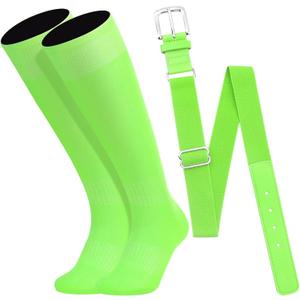 Baseball Socks and Belt Combo Set for Youth Boys Girls Adult, Softball Tball Belt Socks with Elastic Belts (Green)