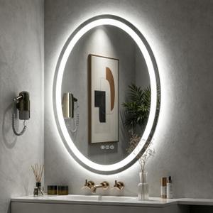 SMIROR 28x36 Oval LED Bathroom Mirror, Lighted Vanity Mirror for Wall, Anti-Fog, Shatter-Proof, Dimmable, Memory, 3 Colors (Front Lights + Backlit)