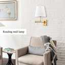 HYDELITE Gold Swing Arm Wall Lamp Brass Wall Sconces with Linen Shade | Plug-in or Hardwired Wall Light Fixtures Bedroom Bedside, House Reading, Living Room, Home Hallway, Dinning Set of 2, 18.8"L x 18.8"W x 18.4"H